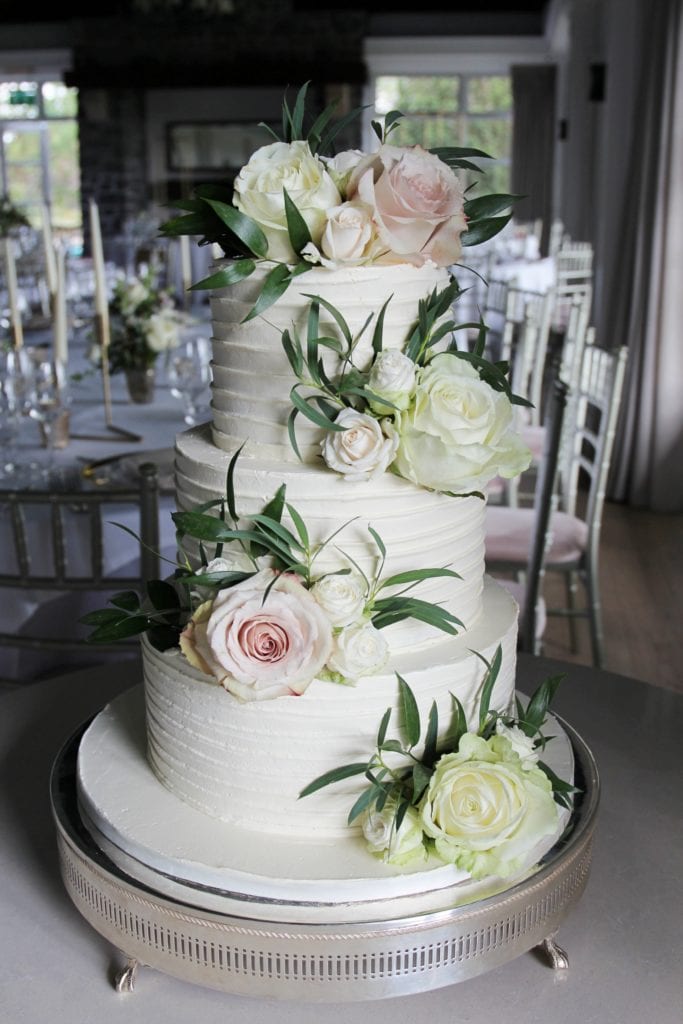 Buttercream Wedding Cake With Pink And Ivory Flowers No.W102 - Creative ...