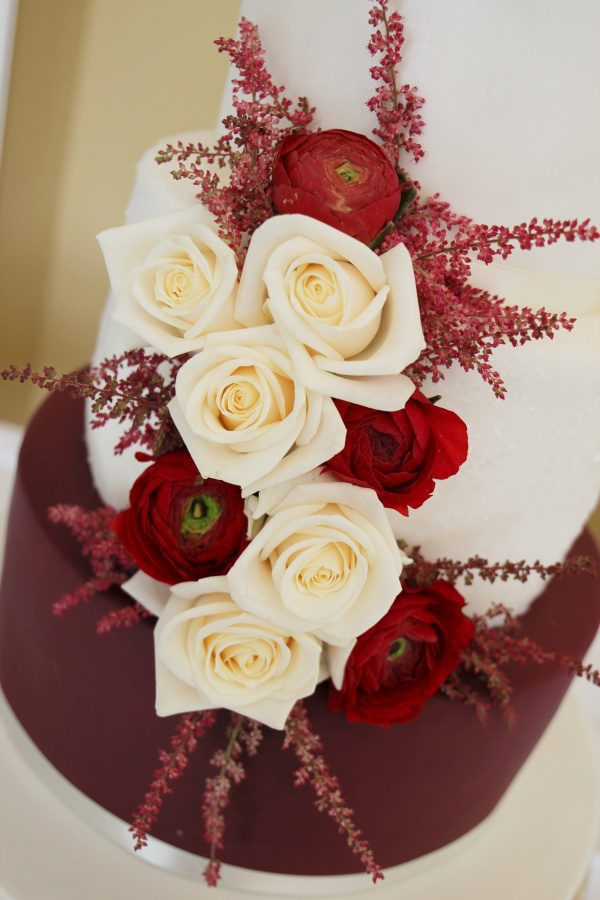 Burgundy Wedding Cake with Fresh Flowers No.W012 - Image 4