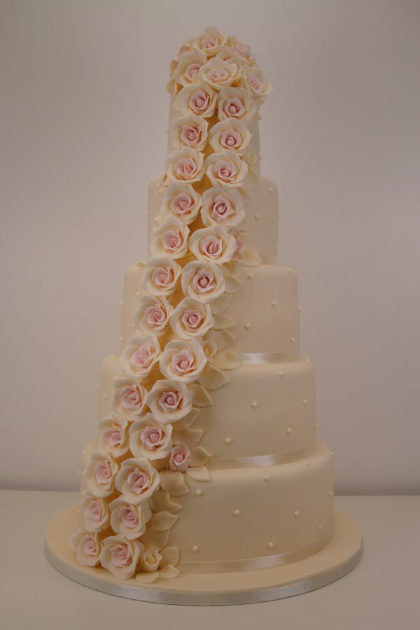 Two Tone Pink Cascading Roses Wedding Cake No.W123 - Image 2