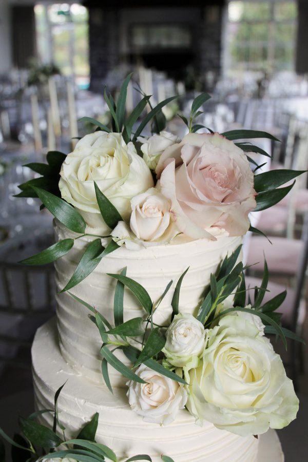 Buttercream Wedding Cake with Pink and Ivory Flowers No.W102 - Image 2