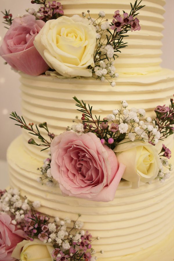 Buttercream Wedding Cake with Lines and Dusky Pink Roses No.W258 - Image 2