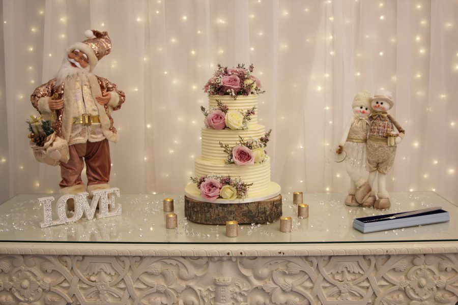 Buttercream Wedding Cake with Lines and Dusky Pink Roses No.W258 - Image 4