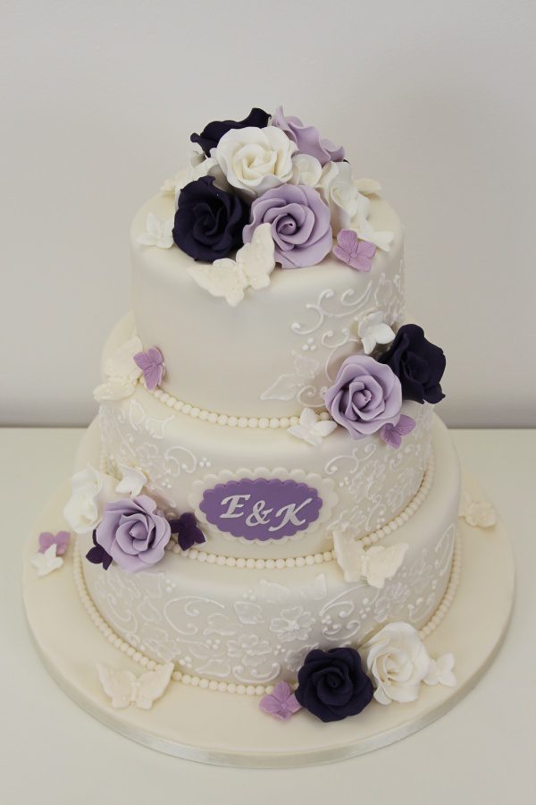 Wedding Cake with Purple Roses and Initials No.W265 - Image 5