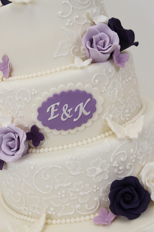 Wedding Cake with Purple Roses and Initials No.W265 - Image 4