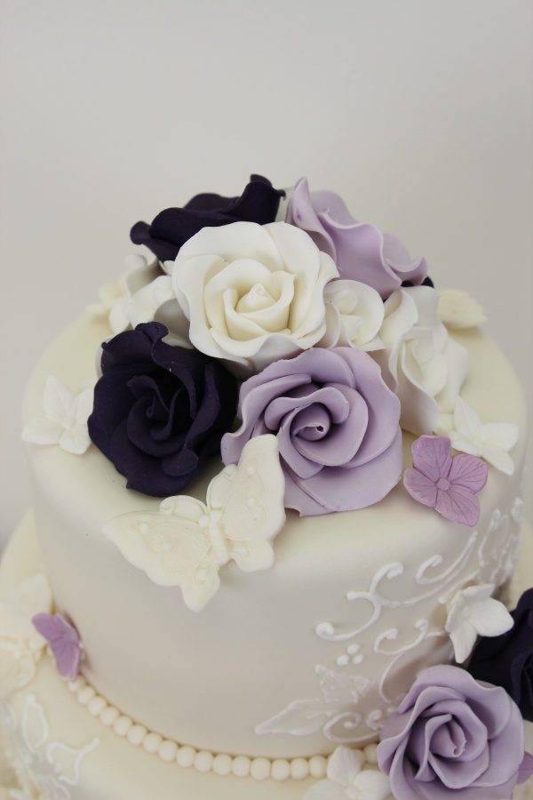 Wedding Cake with Purple Roses and Initials No.W265 - Image 3