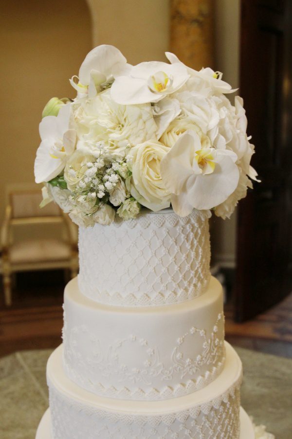 White Lace and Flowers Wedding Cake No.W071 - Image 5