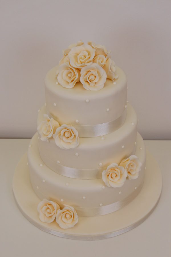 Wedding Cake with Ivory Roses and Ivory Ribbon No.W273 - Image 2