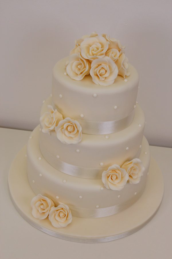 Wedding Cake with Ivory Roses and Ivory Ribbon No.W273 - Image 3