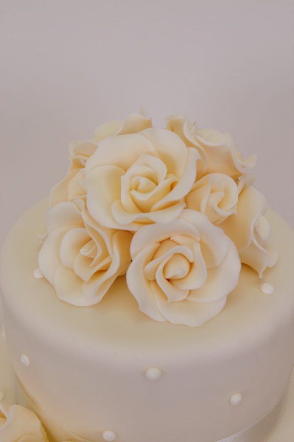 Wedding Cake with Ivory Roses and Ivory Ribbon No.W273 - Image 5