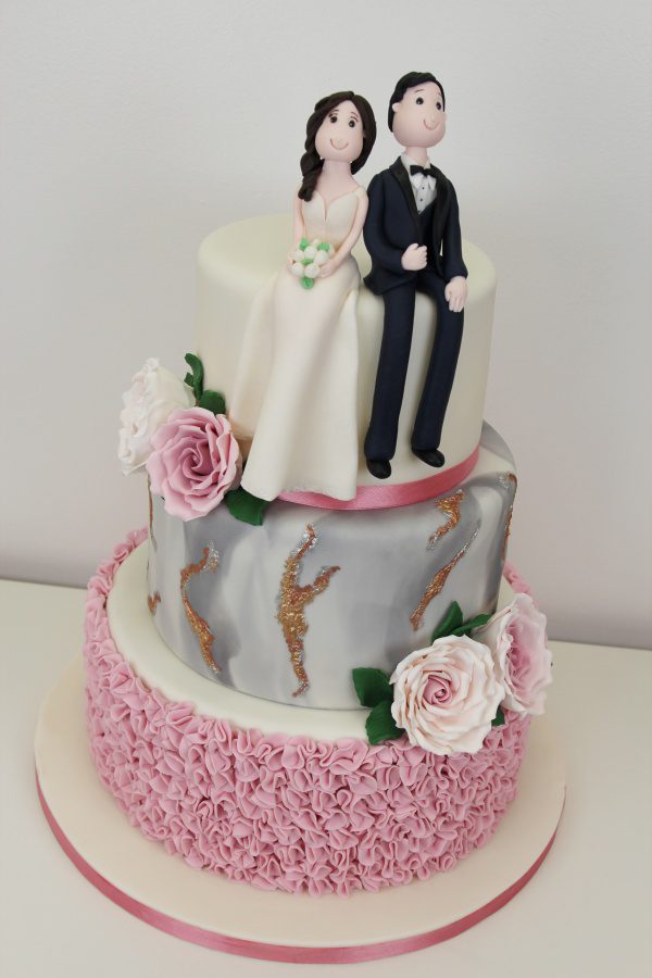 Wedding Cake with Pink Ruffles and Marble No.W271 - Image 6