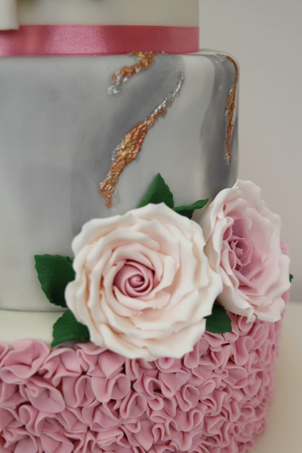 Wedding Cake with Pink Ruffles and Marble No.W271 - Image 5