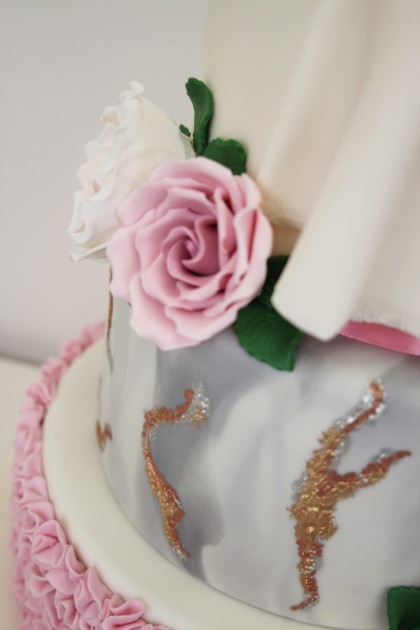 Wedding Cake with Pink Ruffles and Marble No.W271 - Image 4
