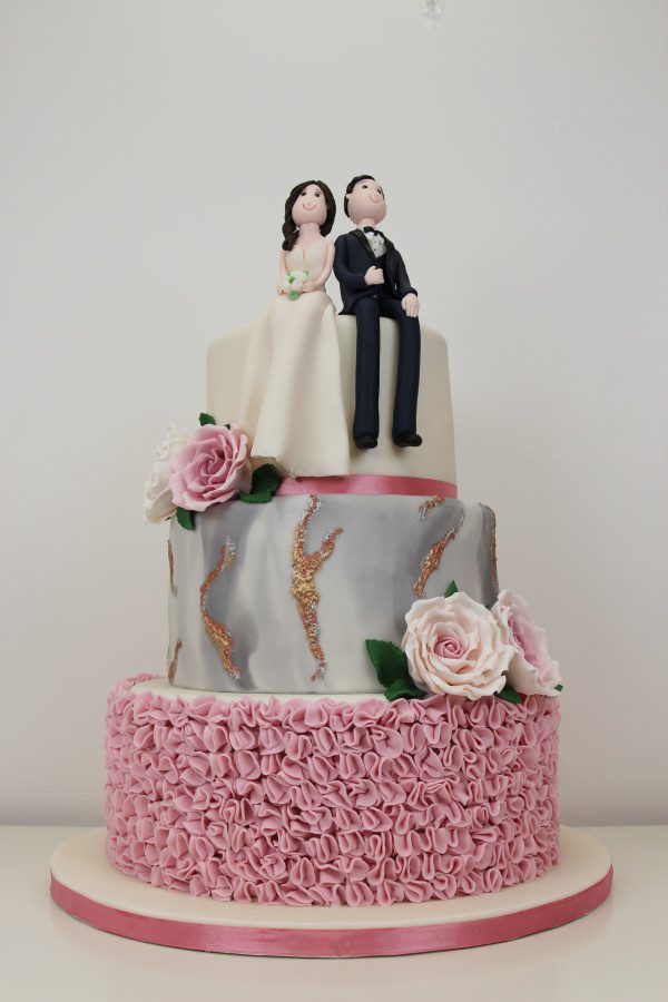 Wedding Cake with Pink Ruffles and Marble No.W271 - Image 3