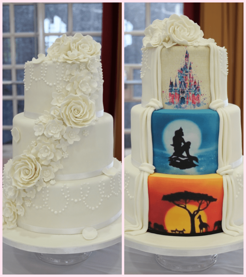 Disney Movies and Flowers Wedding Cake