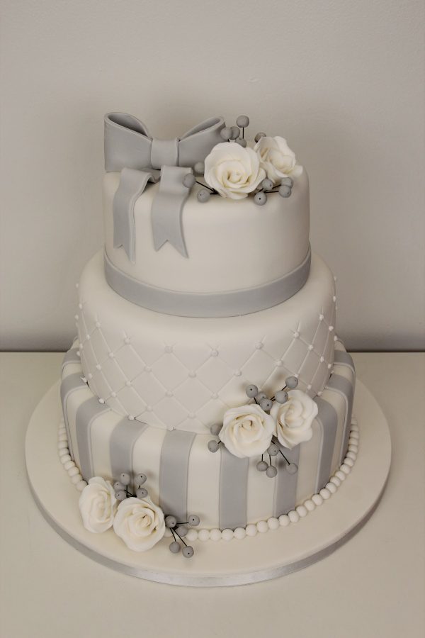 Grey Stripes and Bow Wedding Cake No.W339 - Image 2