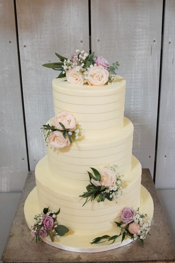Buttercream Cake with Lines and Peach Flowers No.W270 - Image 2