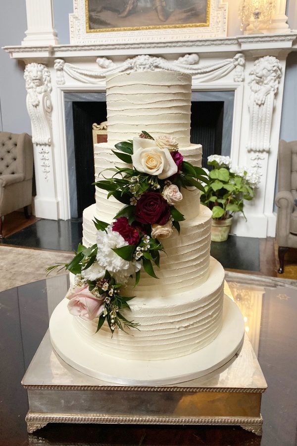 Buttercream Wedding Cake with Burgundy Flowers No.W208 - Image 2