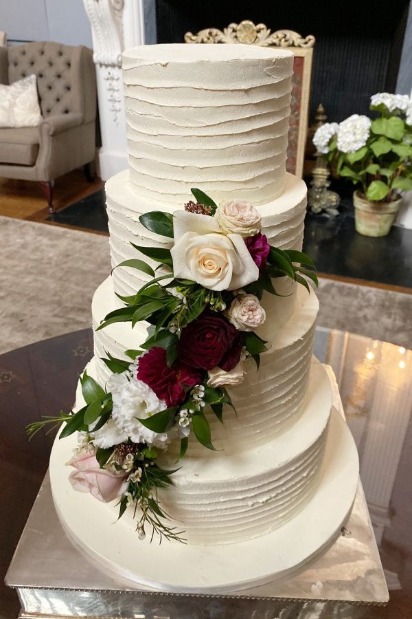 Buttercream Wedding Cake with Burgundy Flowers No.W208 - Image 4
