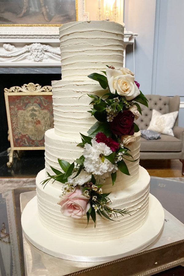 Buttercream Wedding Cake with Burgundy Flowers No.W208 - Image 3
