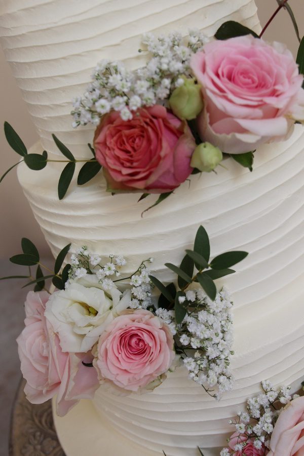 Buttercream Wedding Cake with Peach and Pink Flowers No.W311 - Image 2