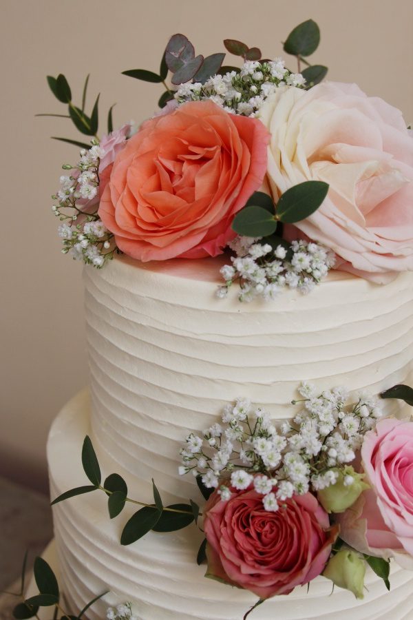 Buttercream Wedding Cake with Peach and Pink Flowers No.W311 - Image 3