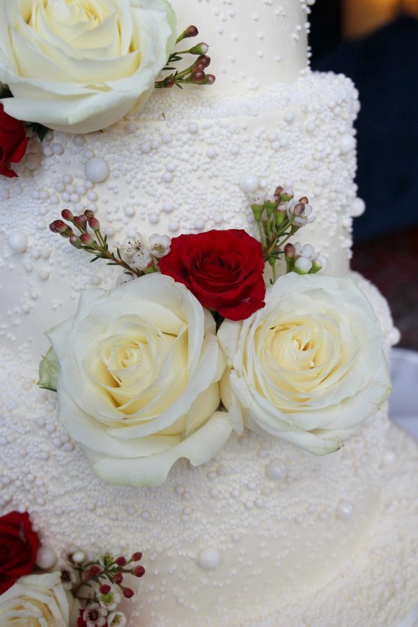 Buttercream Wedding Cake with Pearls and Red Roses No.W295 - Image 2