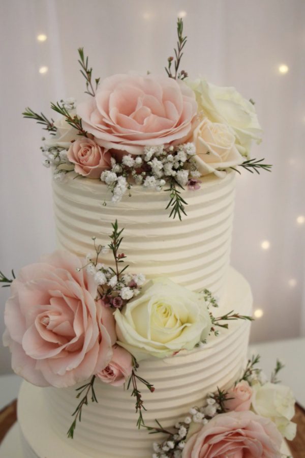 Buttercream Wedding Cake with Pink Roses No.W206 - Image 2