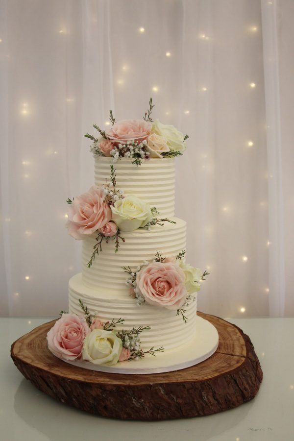 Buttercream Wedding Cake with Pink Roses No.W206 - Image 6