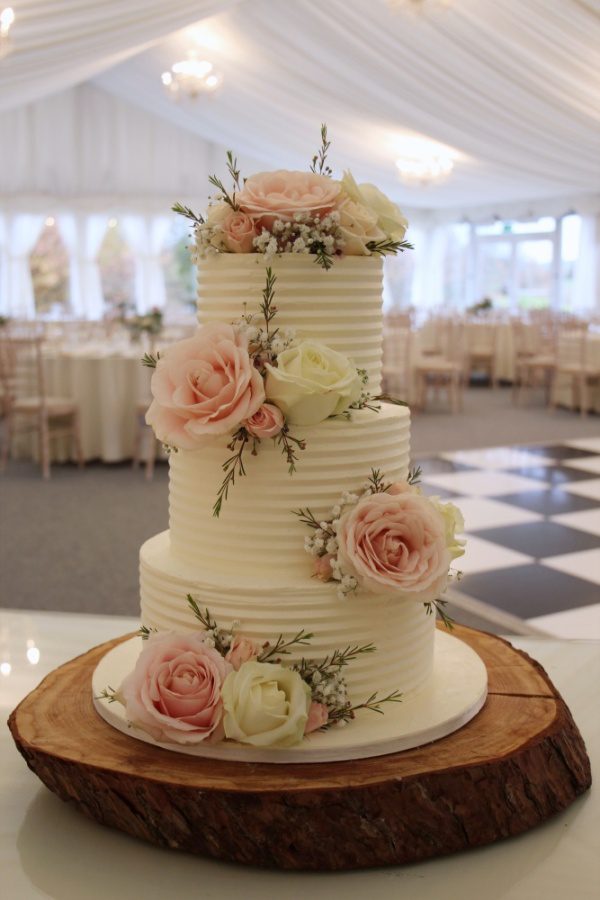 Buttercream Wedding Cake with Pink Roses No.W206 - Image 5