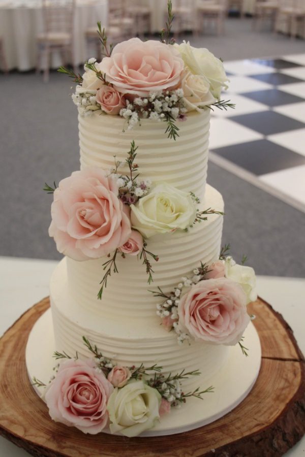 Buttercream Wedding Cake with Pink Roses No.W206 - Image 4