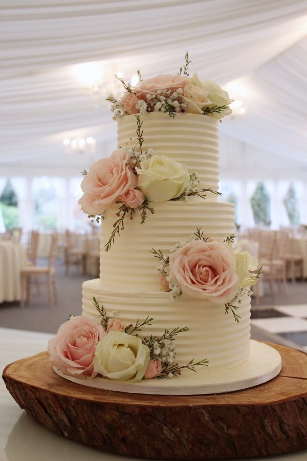 Buttercream Wedding Cake with Pink Roses No.W206 - Image 3