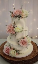 Buttercream Wedding Cake with Pink Roses No.W206aa