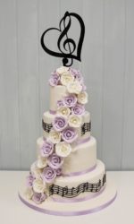 Lilac and Ivory Cascading Roses with Music Notes Wedding Cake No.W131p