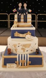 Navy and Gold Suitcases Wedding Cake with World Map No.W299p
