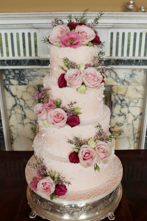 Pale Pink Buttercream Wedding Cake with Pearls No.W249 - Image 2
