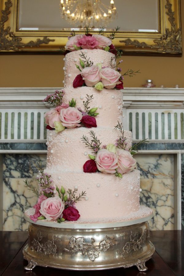 Pale Pink Buttercream Wedding Cake with Pearls No.W249 - Image 5
