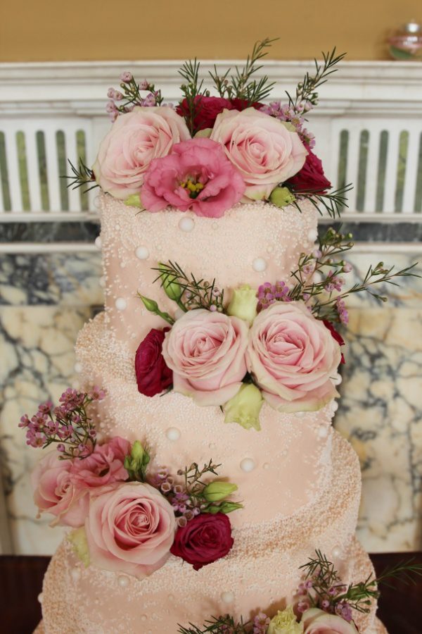 Pale Pink Buttercream Wedding Cake with Pearls No.W249 - Image 4