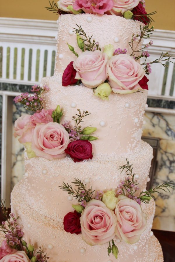 Pale Pink Buttercream Wedding Cake with Pearls No.W249 - Image 3