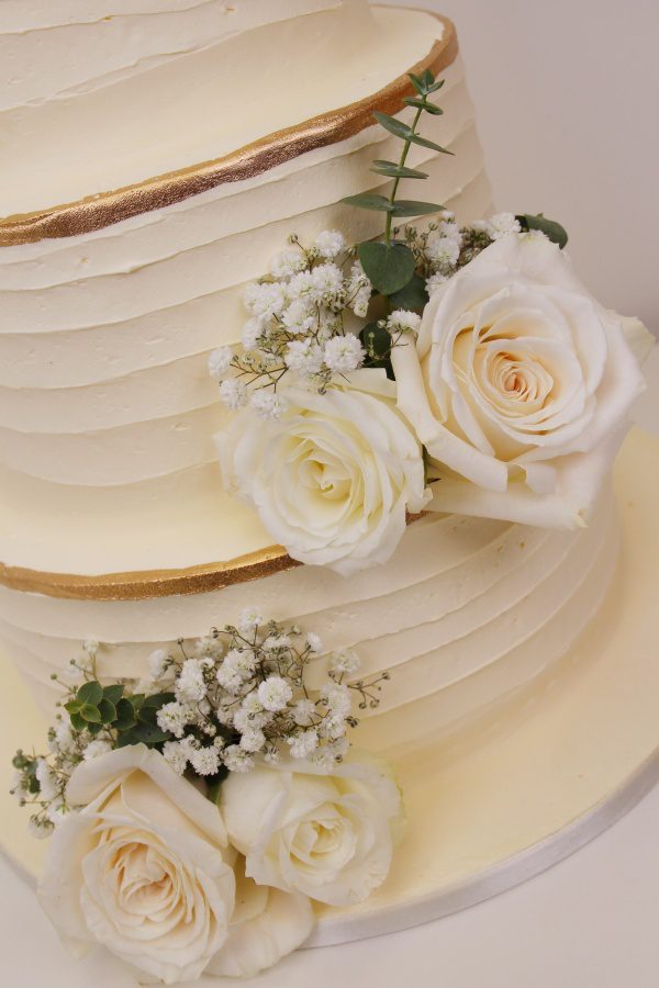 Pastel Flowers and Gold Edge Buttercream Wedding Cake No.W215 - Image 2