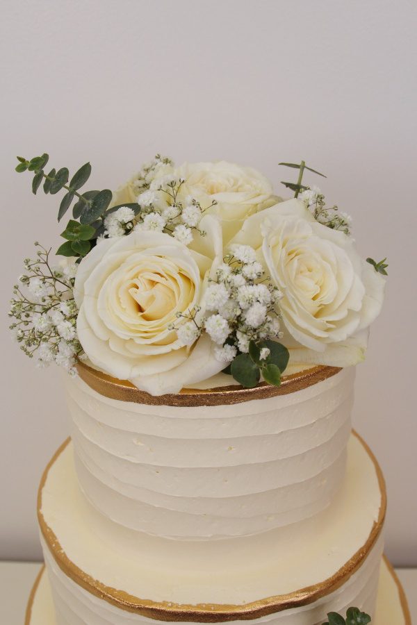 Pastel Flowers and Gold Edge Buttercream Wedding Cake No.W215 - Image 3