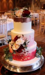 Pink Ombre Buttercream Wedding Cake with Rose Gold and Flowers No.W016vp