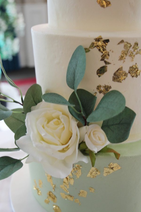 Sage Green Buttercream Wedding Cake with Gold Leaf No.W248 - Image 4