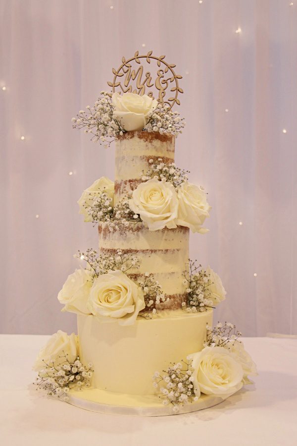 Semi Naked Cake with Gypsophila and Ivory Roses No.W260 - Image 2