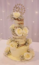 Semi Naked Cake with Gypsophila and Ivory Roses No.W260p