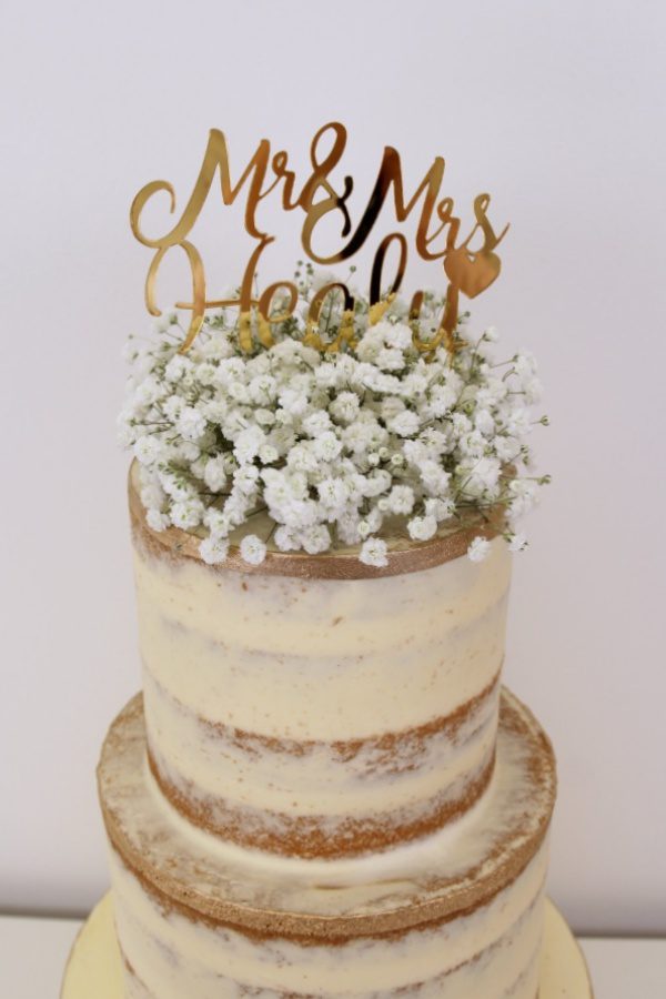 Semi Naked Wedding Cake with Baby Breath and Gold Line No.W286 - Image 3