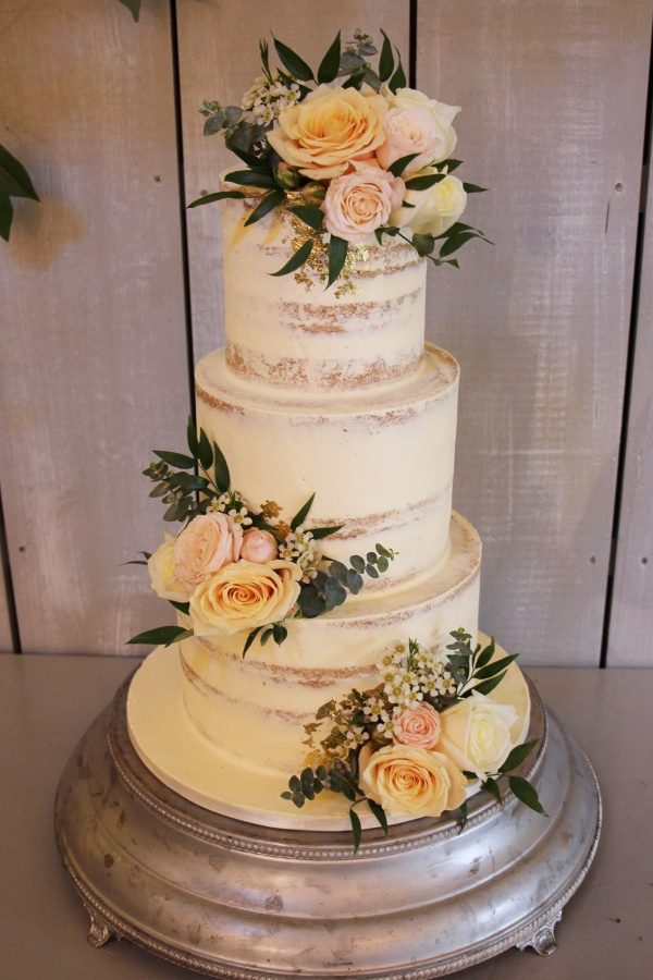 Semi Naked Wedding Cake with Flowers and Gold Leaf No.W282 - Image 2
