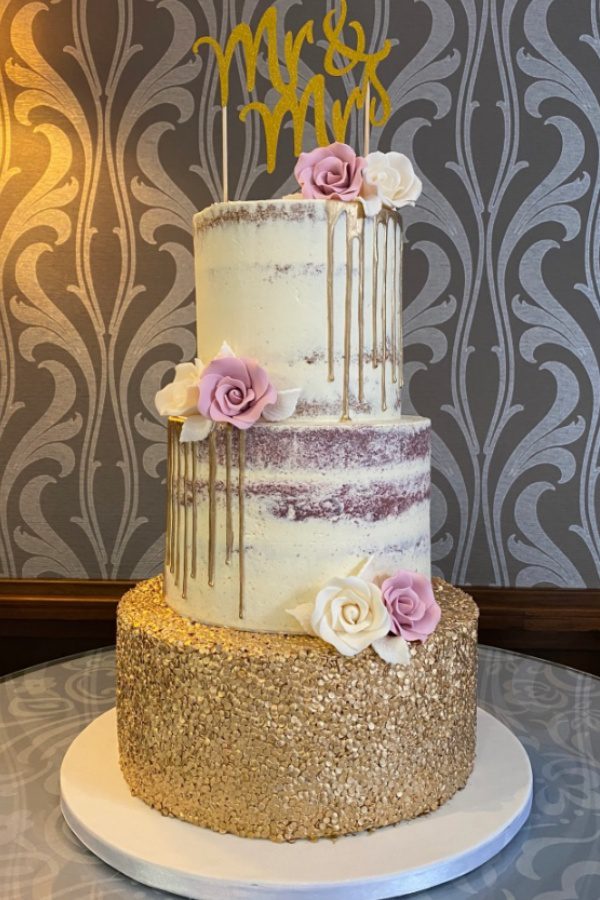 Semi Naked Wedding Cake with Gold Sequin No.W225 - Image 2