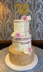Semi Naked Wedding Cake with Gold Sequin No.W225p