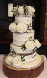 Semi Naked Wedding Cake with Ivory Roses and Greens No.W315p