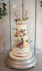 Semi Naked Wedding Cake with Pastel Flowers No.W313p